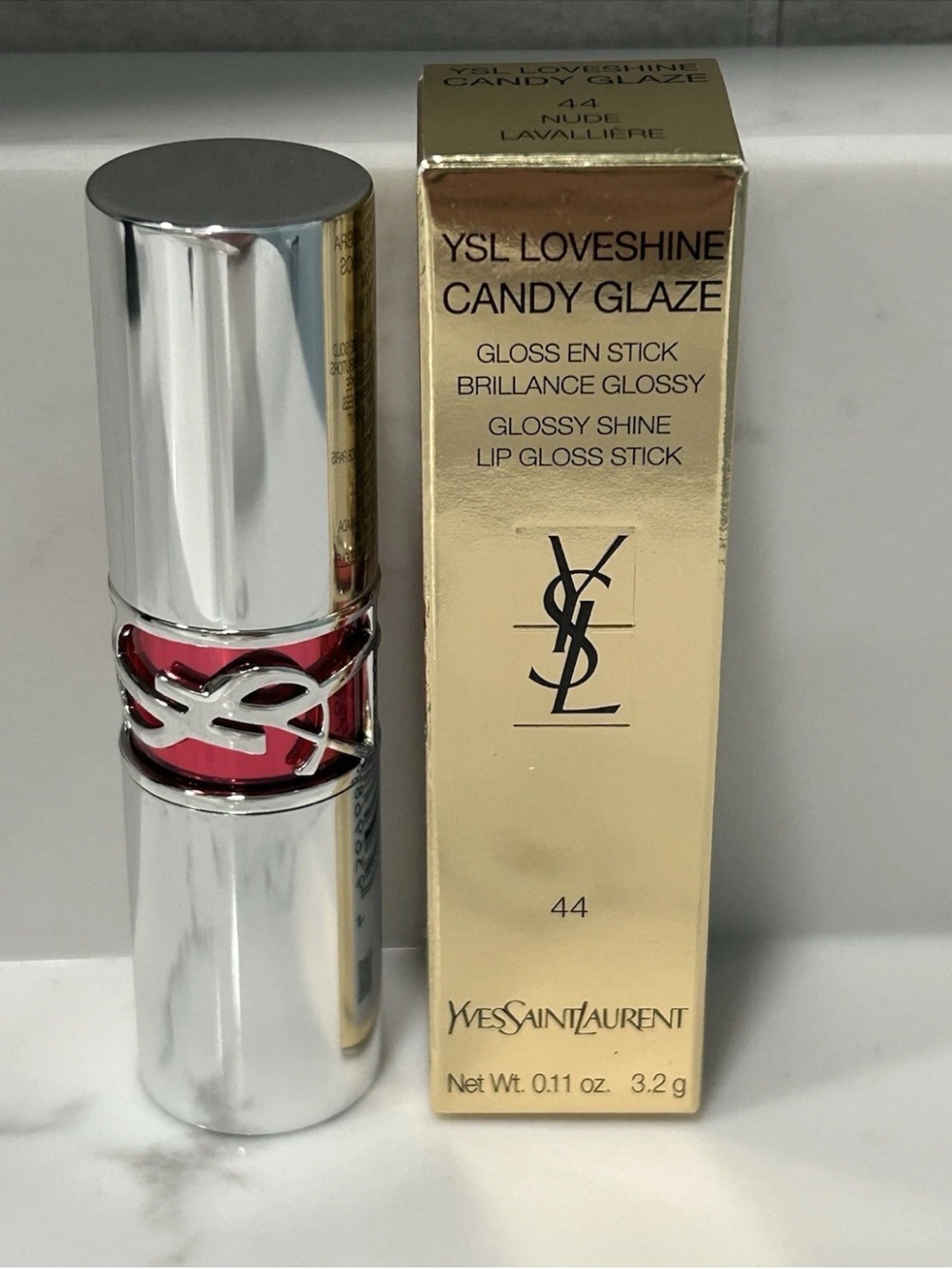 YSL Loveshine Candy Glaze Lip Gloss Stick~44 Nude Lavalliere 3.2g Full Size New